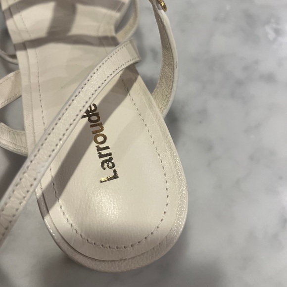 Larroudé Harmony Block Heel Sandals White w/ Gold Sz 9 - Picture 6 of 16